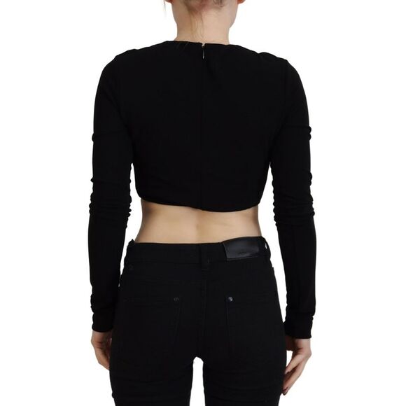 Dsquared² Black Viscose Cropped Round Neck Long Sleeves Women's Top (Pre-Owned) - Picture 3 of 5
